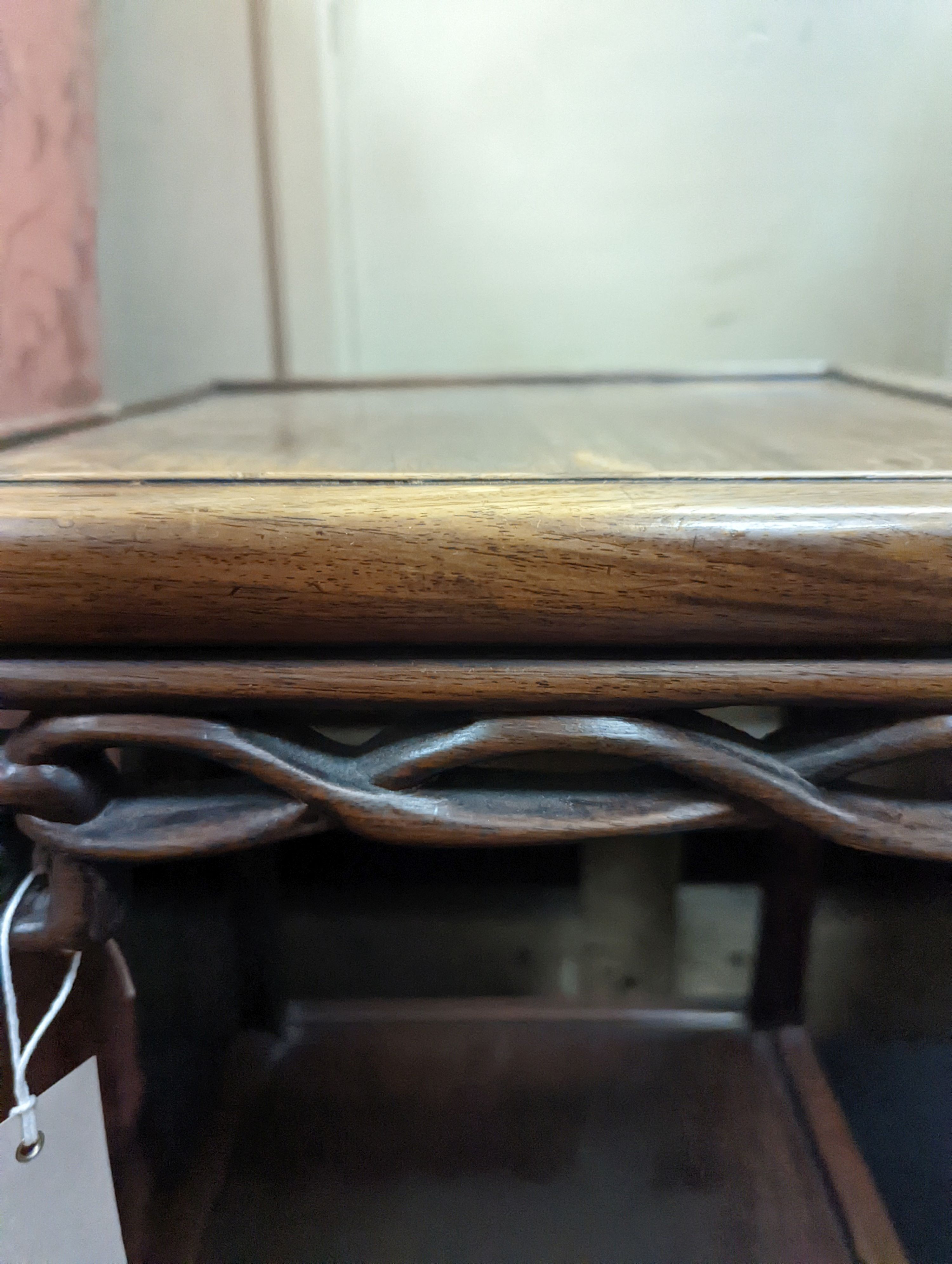 A Chinese hardwood two tier table, width 80cm, depth 38cm, height 80cm